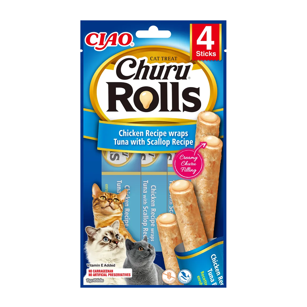 Churu Cat Rolls Kyckling/Tonfisk Med Kammusla | Endast 49 kr! - Zoogiganten