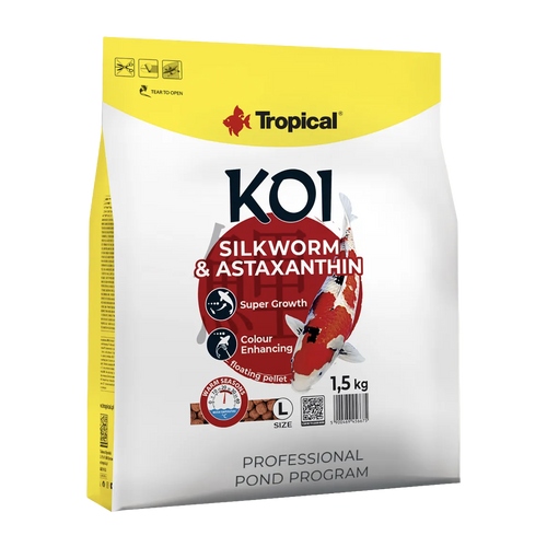 Tropical New Koi Silkworm & Astaxanthin Pellets Size L - 5 L