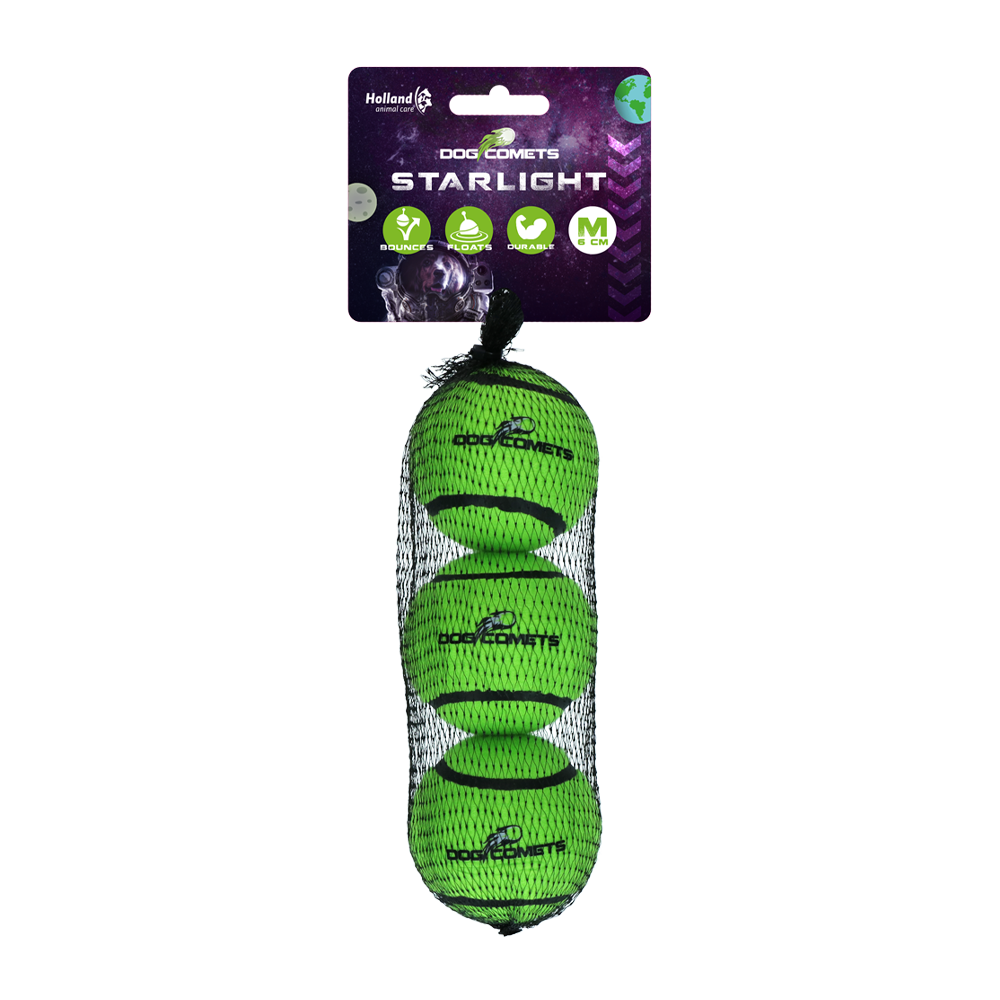Hund Comets Starlight Tennis Boll M (3 Pack) Grön - Medium