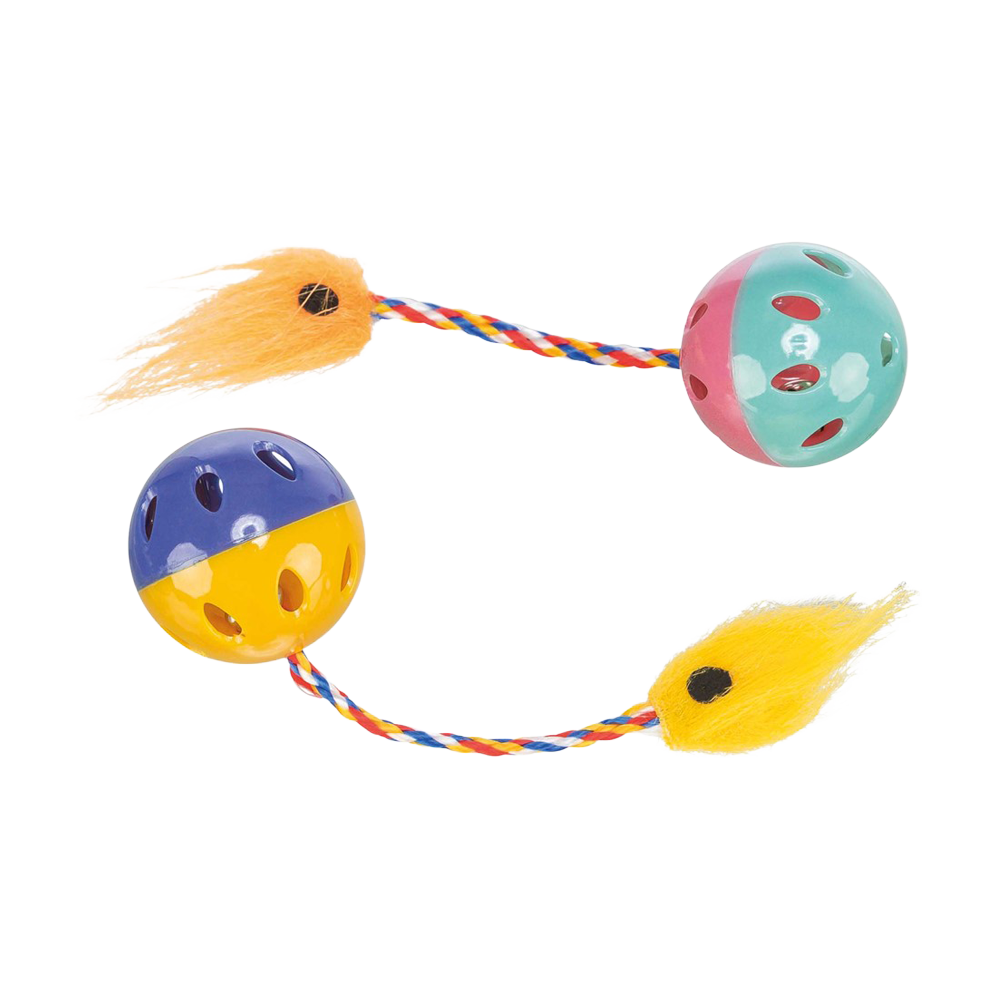Kattleksak Plastboll med Svans 2 - Pack - 4,5 CM