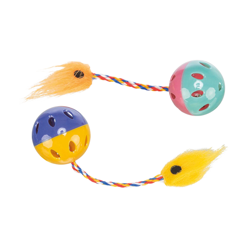 Kattleksak Plastboll med Svans 2 - Pack - 4,5 CM