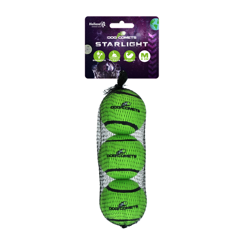 Hund Comets Starlight Tennis Boll M (3 Pack) Grön - Medium