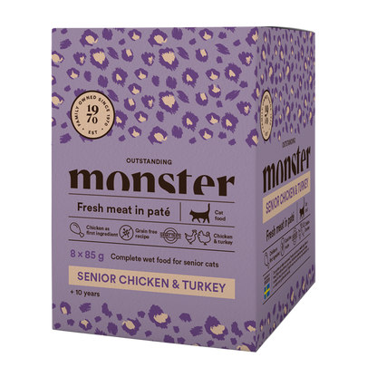 Monster Cat Pouches Senior Ch/Turkey 85 g (8-pack)