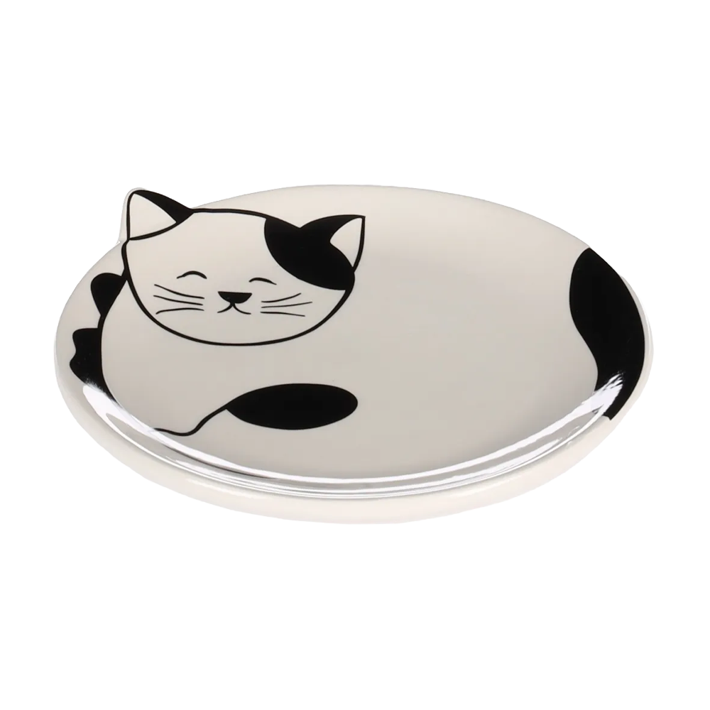 Feeding Dish Cat Ravi Ceramic Black - White Round 80ml - 13.5x2 CM
