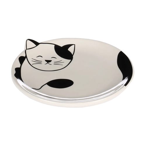 Feeding Dish Cat Ravi Ceramic Black - White Round 80ml - 13.5x2 CM